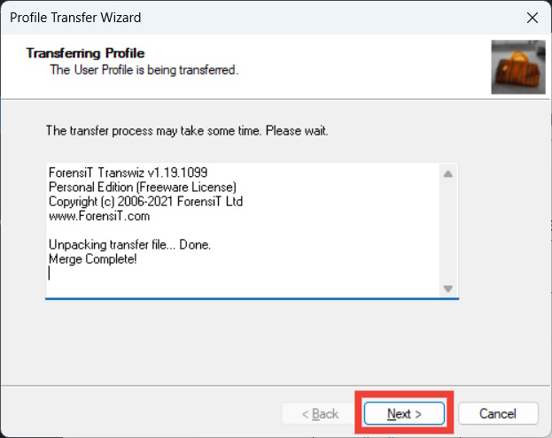 Profile merge complete in Transwiz for Windows.