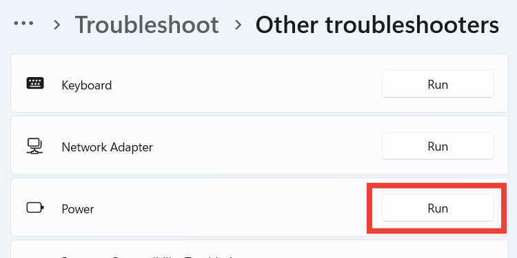 Running the Power Troubleshooter on Windows 11