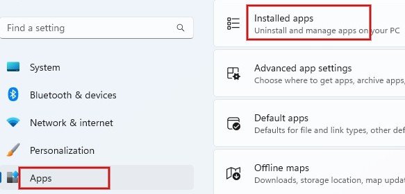 Clicking on "Installed apps" in Settings. 