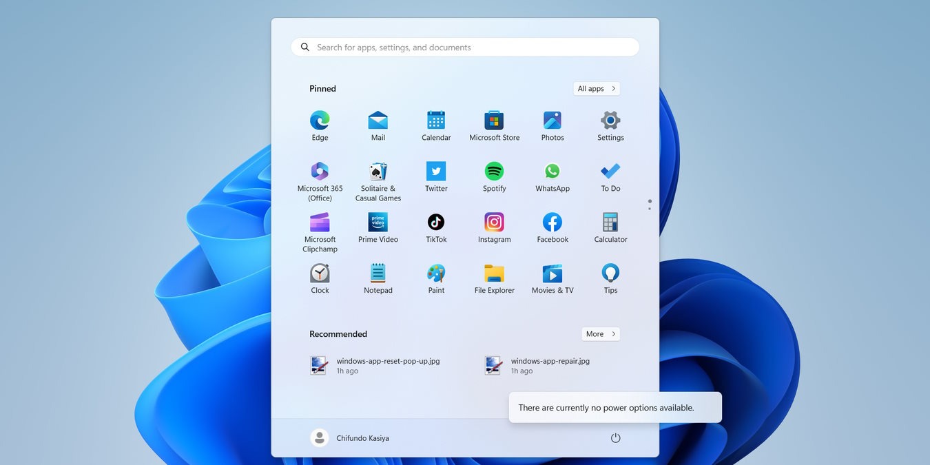 The "There are currently no power options available" message on Windwos 11