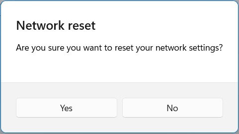 Confirm network reset pop-up.