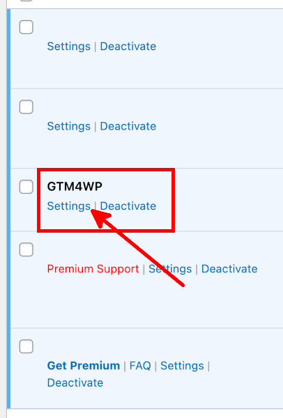 Wordpress Installed Plugins GTM4WP Settings
