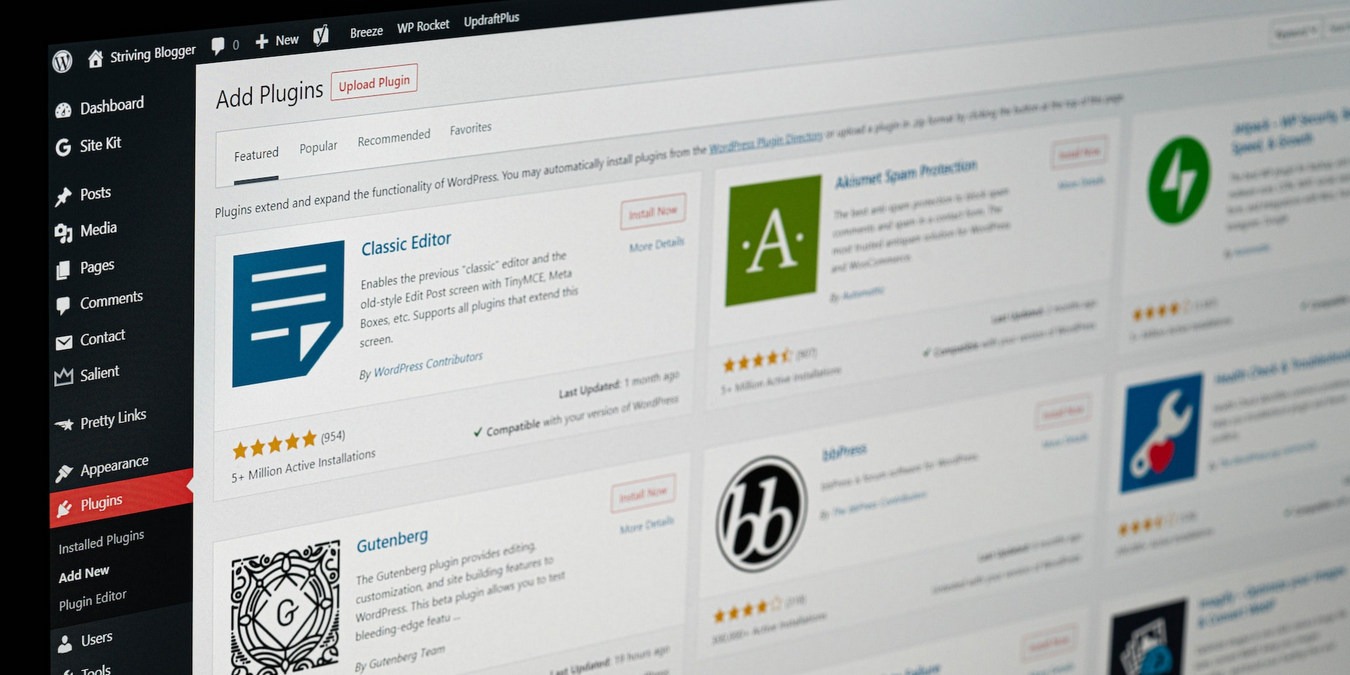 WordPress add new plugins page.