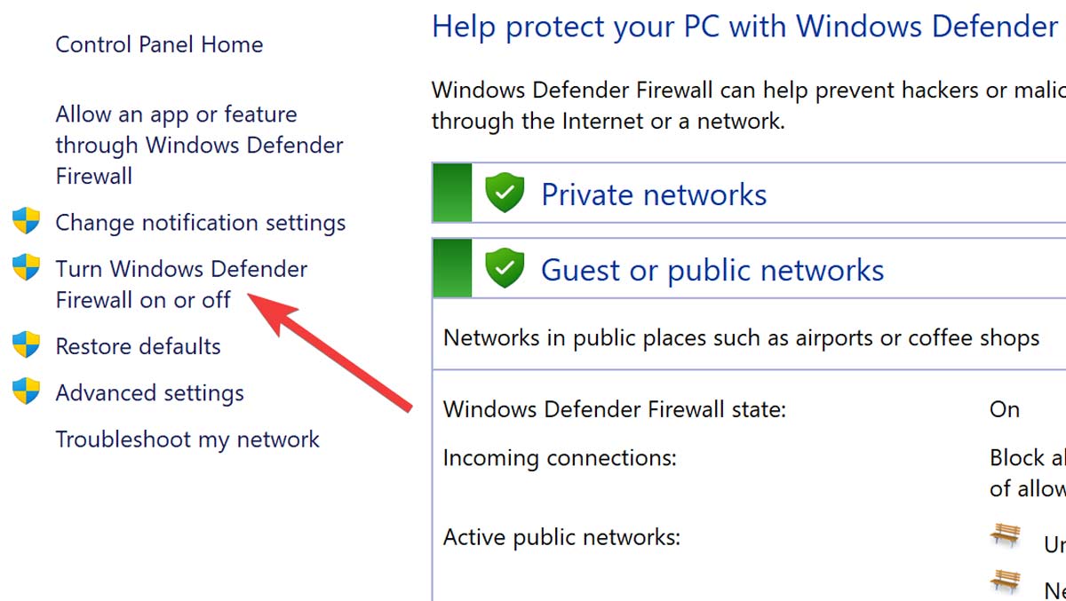 Accessing Windows Defender Settings