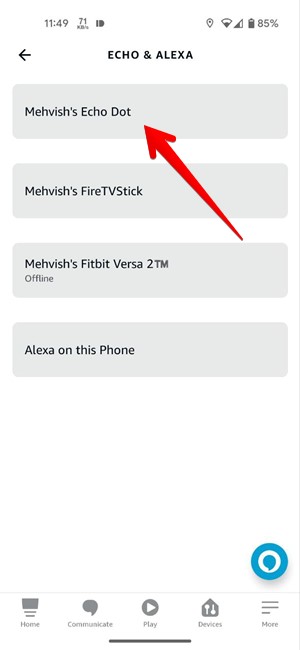 Select your Echo device