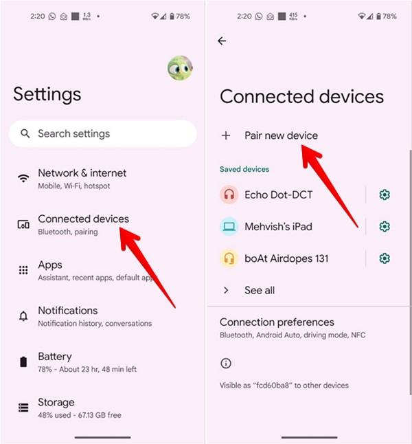 Pair new device in connected devices on Android