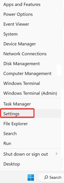 Clicking on "Settings" from WinX menu.