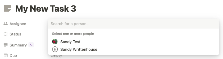 Assignee on a Task page 