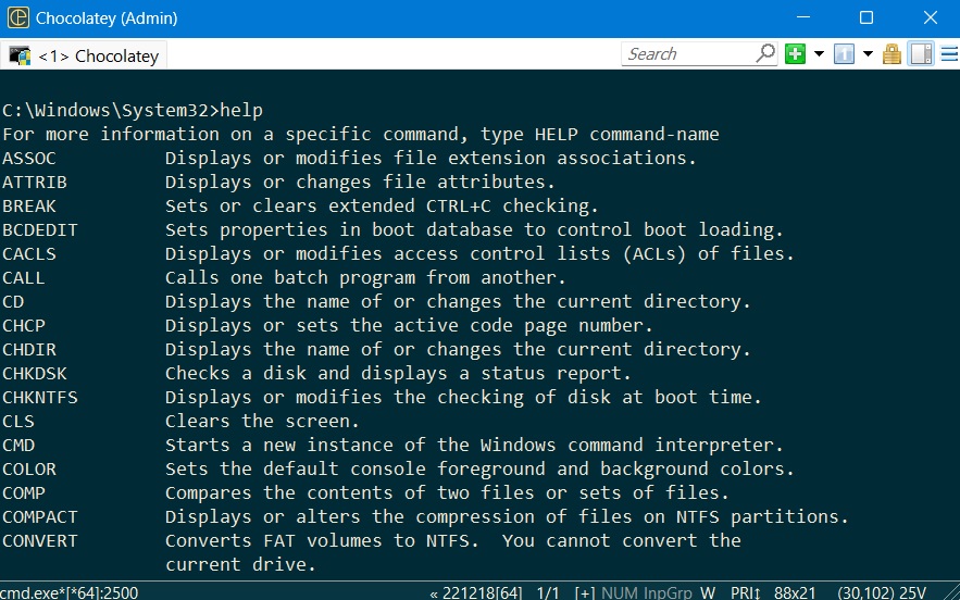 Chocolatey terminal displayed in ConEmu in Windows operating system. 