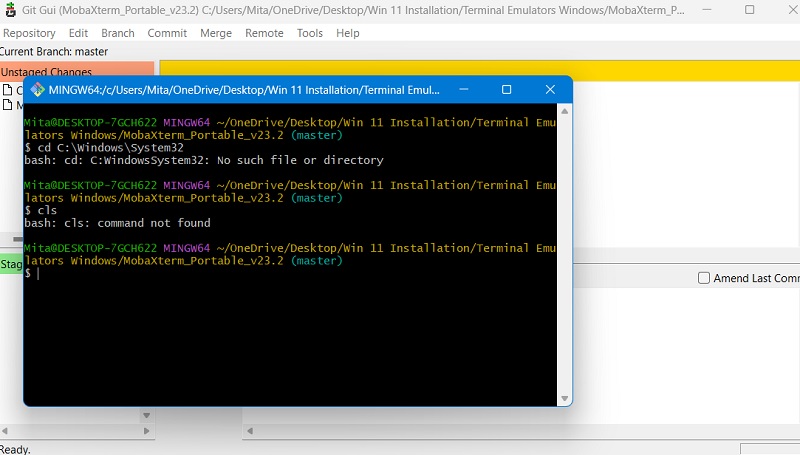 Git Bash and Git GUI in Windows operating system. 