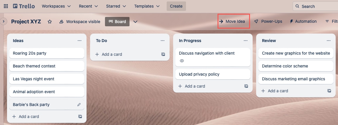 Board Button to Move Ideas