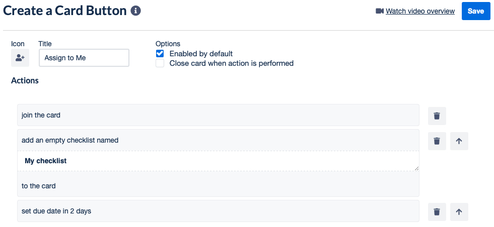 Card Button overview and Save button