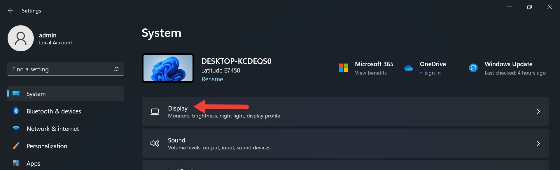 Clicking on "Display" in Windows Settings.