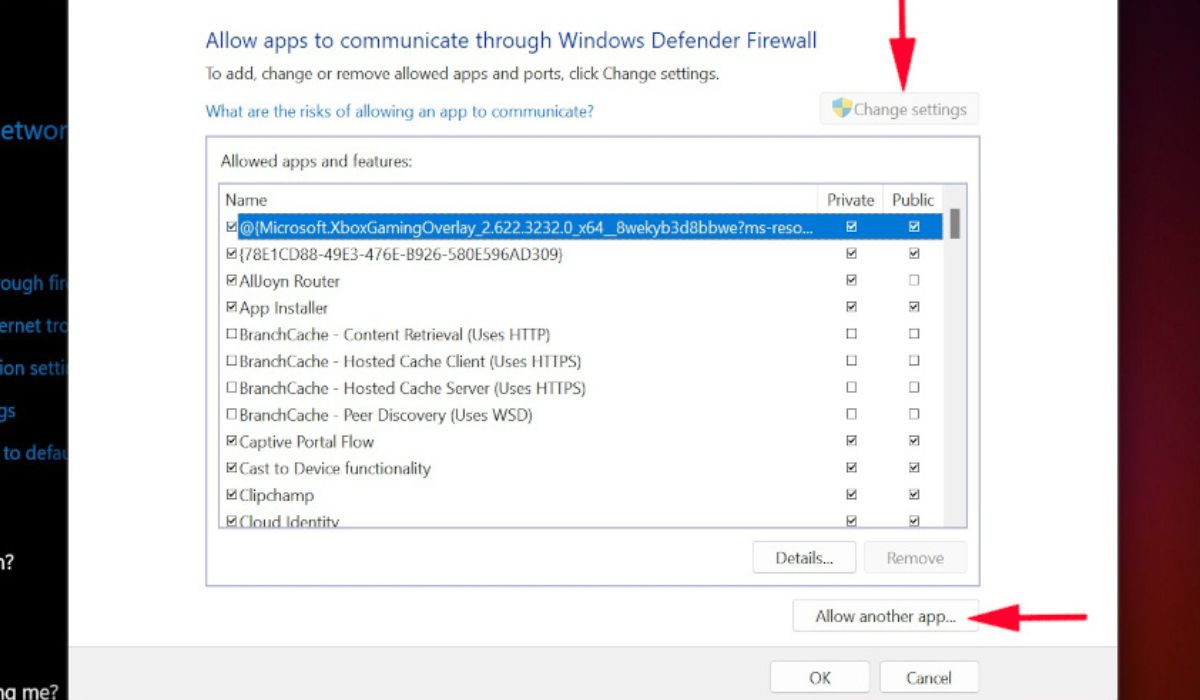 Click "Allow Another App" and then "Change Settings."