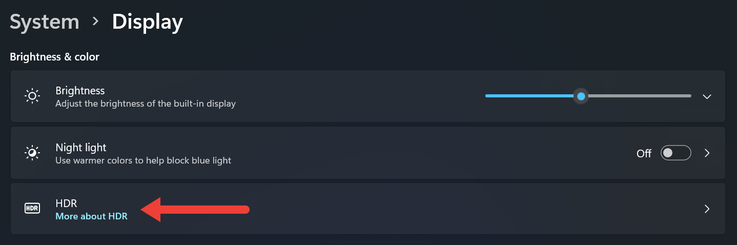 Selecting the HDR option in Windows Display Settings.