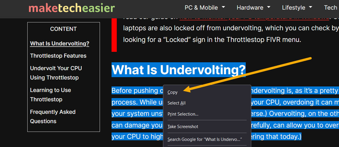 Copying text from website. 