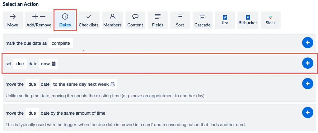Dates Action for a rule