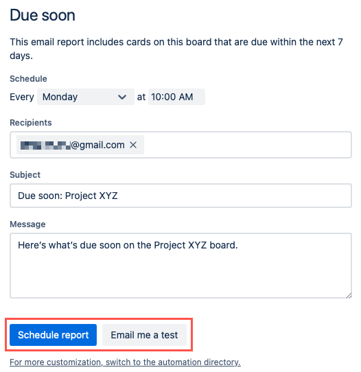 Due Soon Email Report message