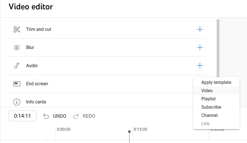 Video selected as template in End screen of YouTube Studio's video editor. 