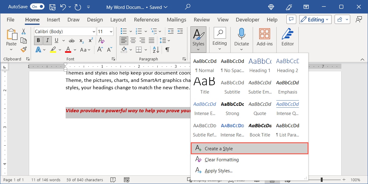 Create a Style in the Styles menu