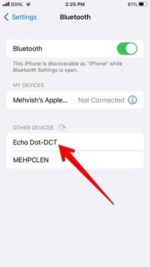 Select your device in Bluetooth on iPhone