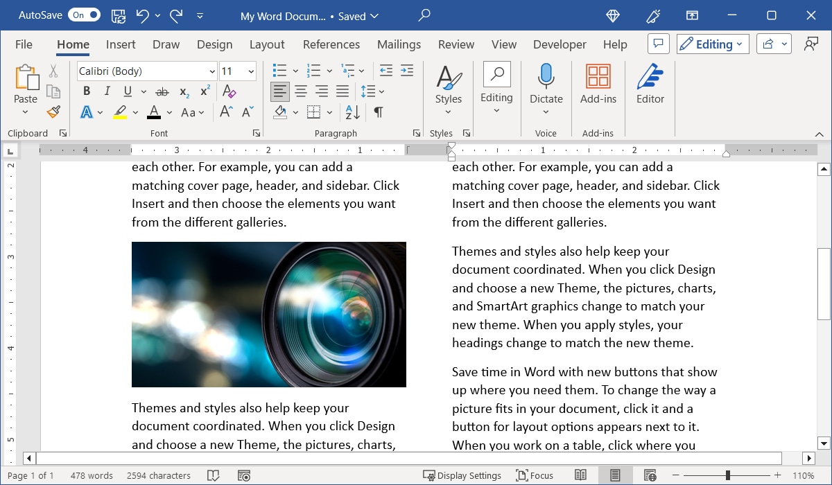 Image in a column in Word
