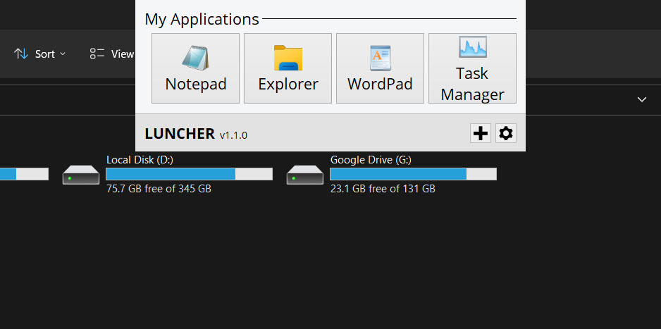 Launcher app bar superimposed on File Explorer view.