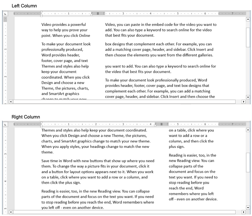 Left and Right column layouts