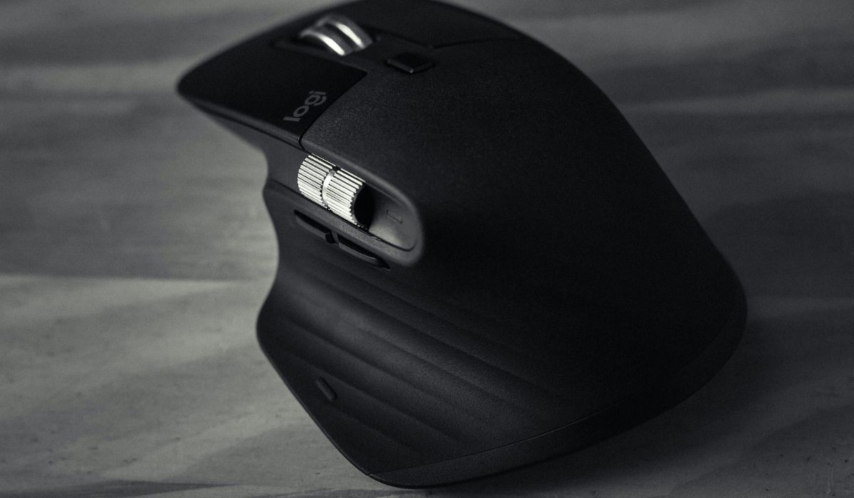 Modern gaming mouse view.