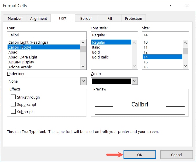 Modify Style box OK button