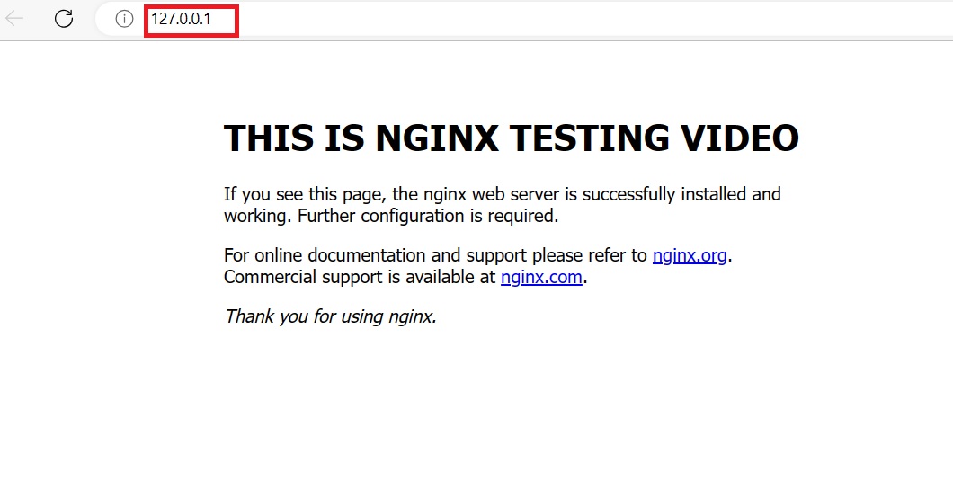 127.0.0.1 page visible in browser with Nginx.