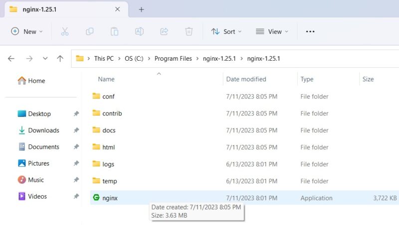 Double-click Nginx application inside the Program Files folder. 