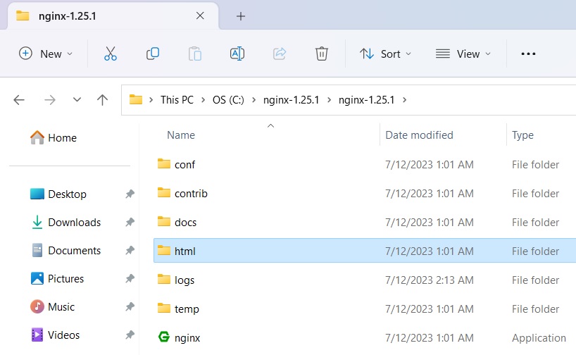 HTML subfolder in Nginx folder. 