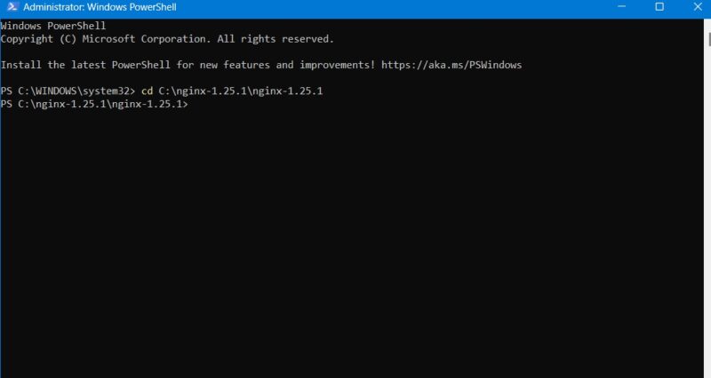 Redirecting PowerShell to Nginx application folder path. 