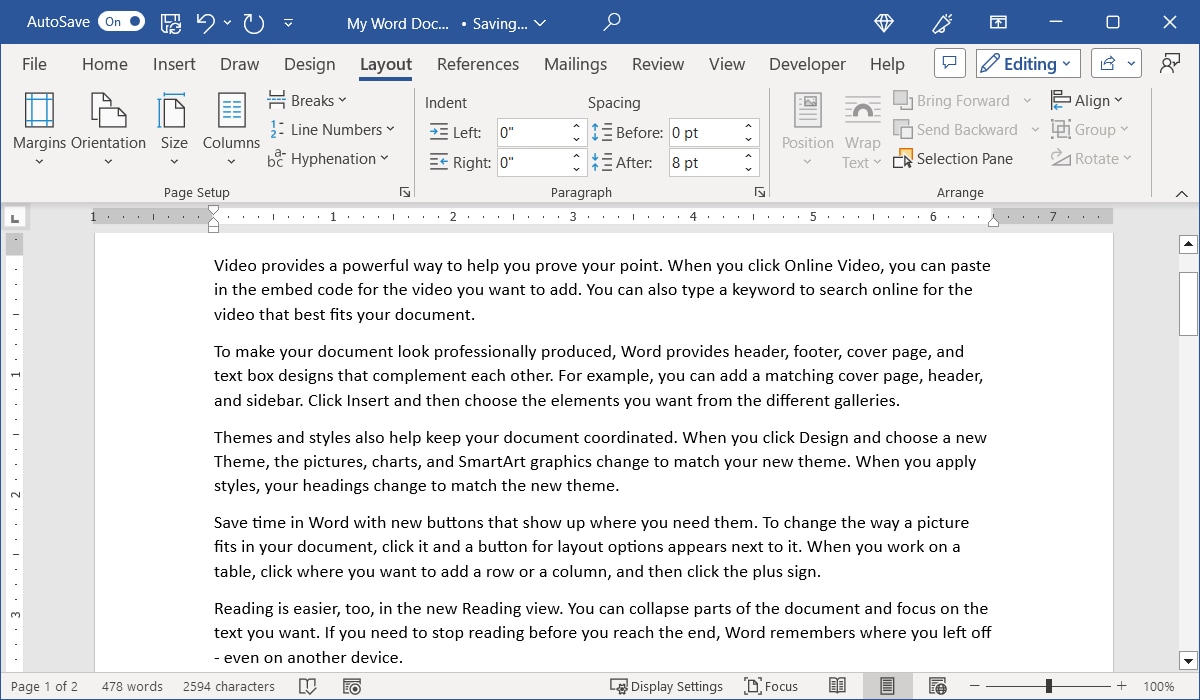 Word document with columns removed