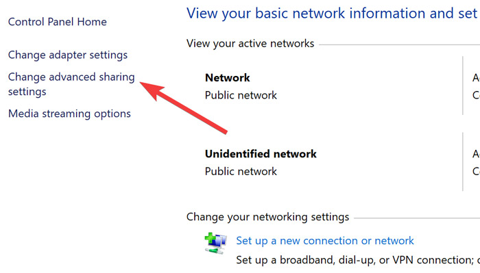 Opening Advanced Sharing Settings