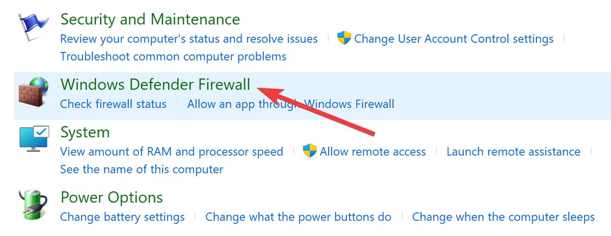 Opening Windows Defender Firewall