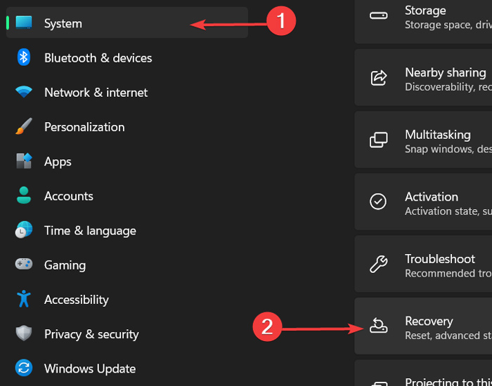Opening Windows Recovery