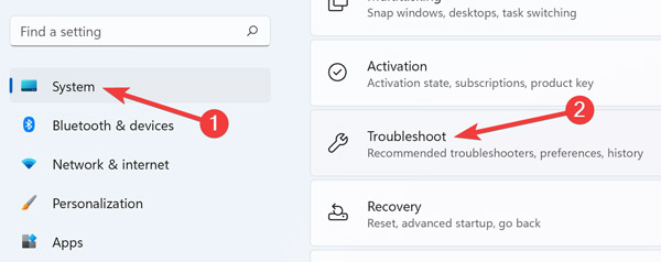Opening The Troubleshoot Section On Windows
