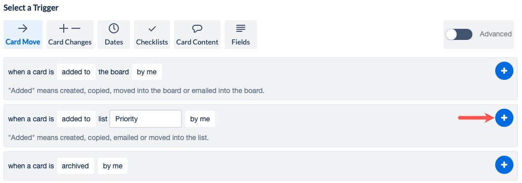 Plus sign for a trigger