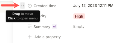 Drag a Property in Notion