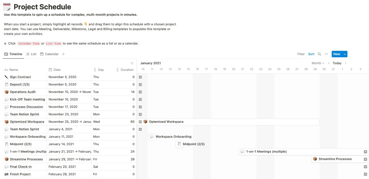 Project Schedule template in Notion