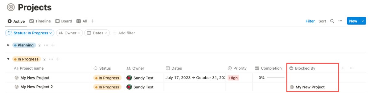 Active view Blocked By field