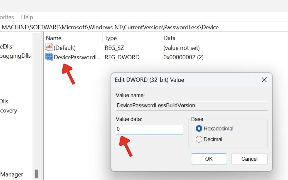 Setting new value data for key in Registry Editor.