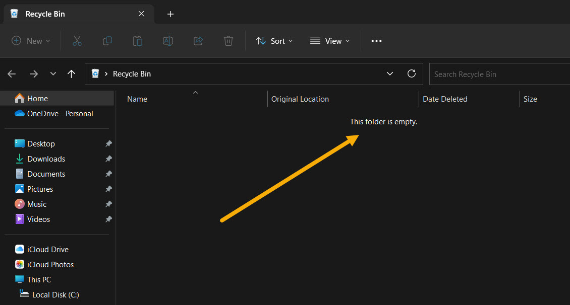 Clean Recycle Bin view. 
