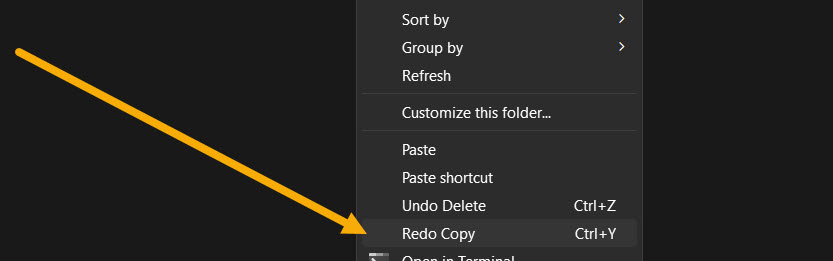 "Redo Copy" option in context menu visible. 