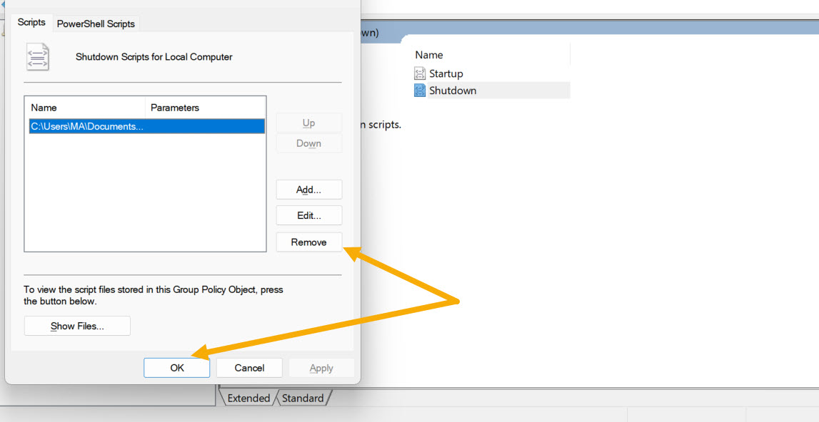 Removing script from Local Group Policy Editor. 
