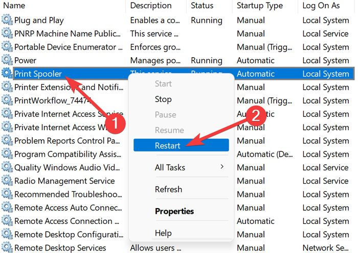 Restarting Print Spooler Service On Windows
