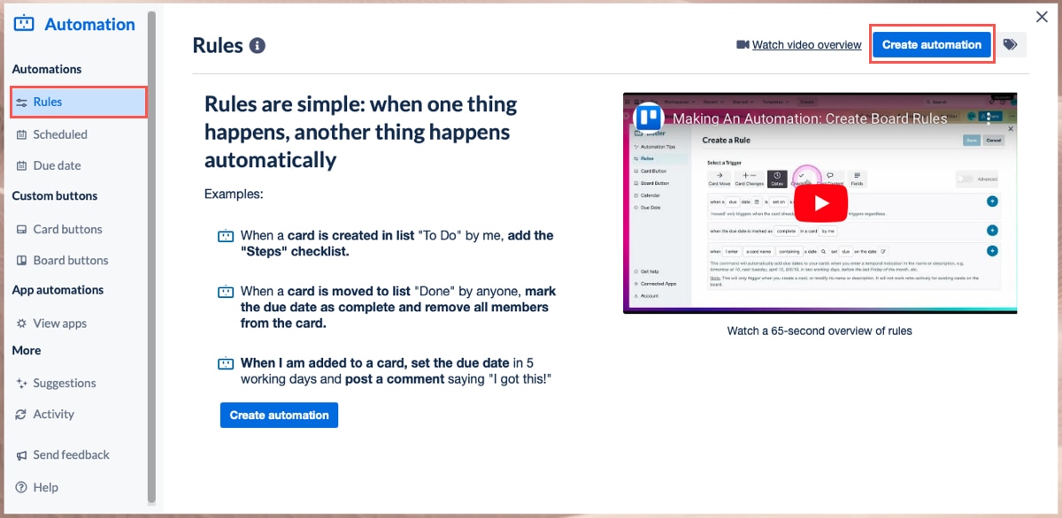Rules and Create Automation button