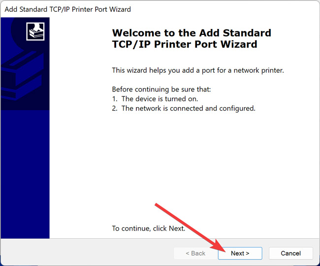 Running The Printer Port Wizard